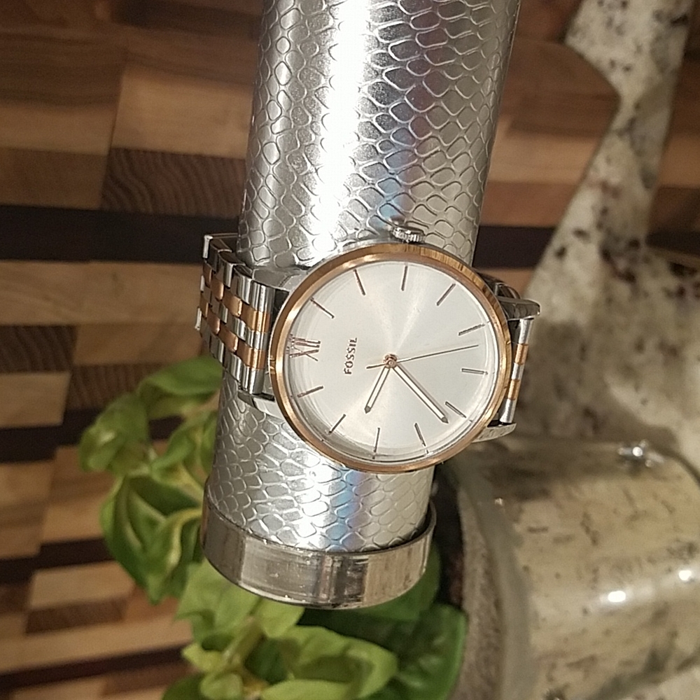 Fossil rose gold and silver watch